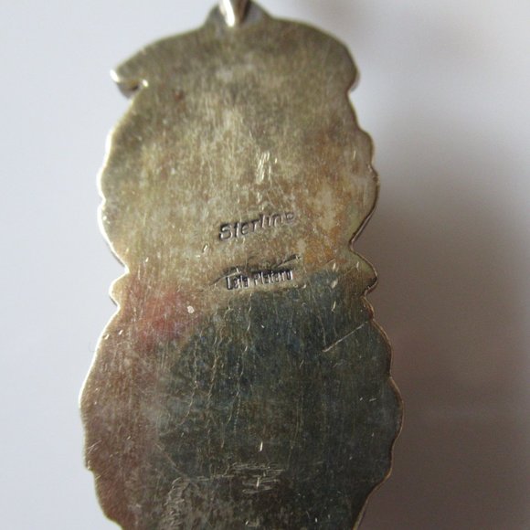 Vintage Native American Turquoise Pendant Sterling Silver Iron Pyrite Matrix - Picture 8 of 9